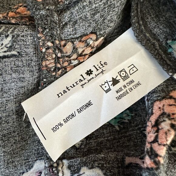 Natural Life Dark Gray Floral Maxi Peasant Dress LARGE Boho Tiered Long Sleeve - Picture 8 of 8